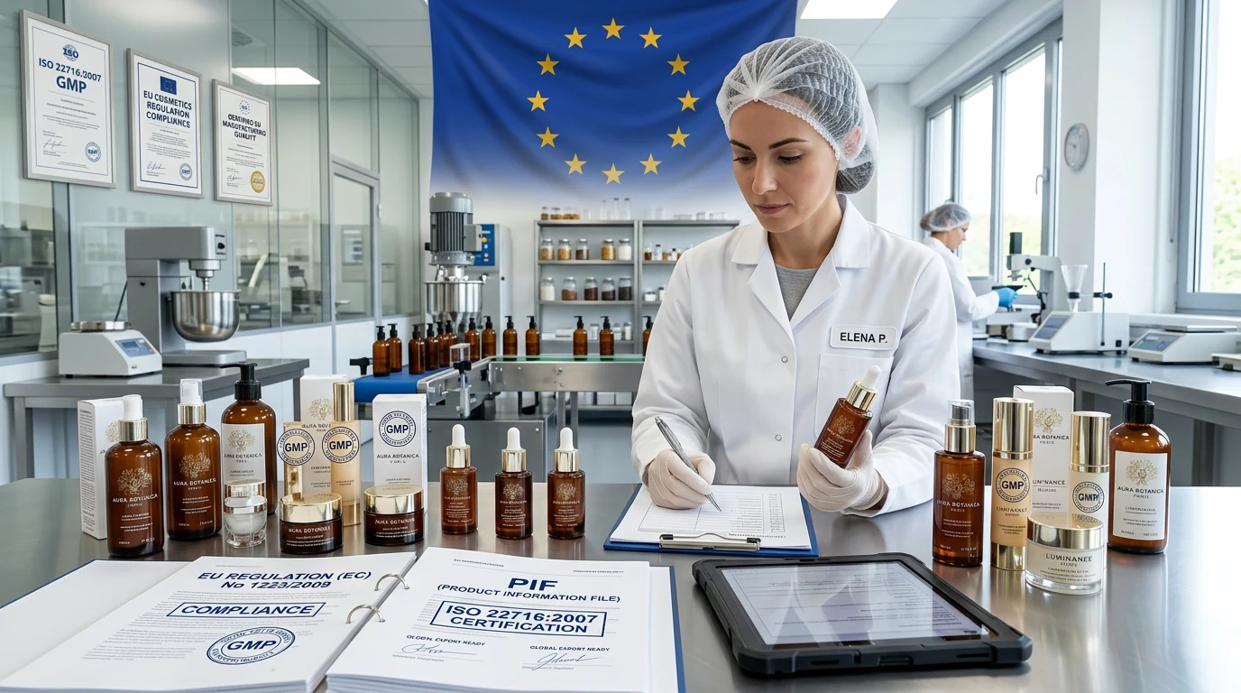 EU-certified cosmetics manufacturer in Europe — ISO 22716 GMP quality standards and export compliance