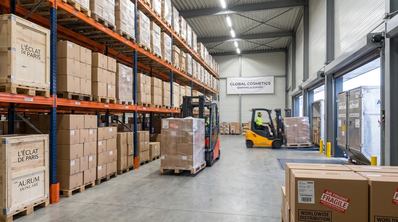 International cosmetics shipping from Europe - branded beauty product boxes ready for global export when you import cosmetics from Europe
