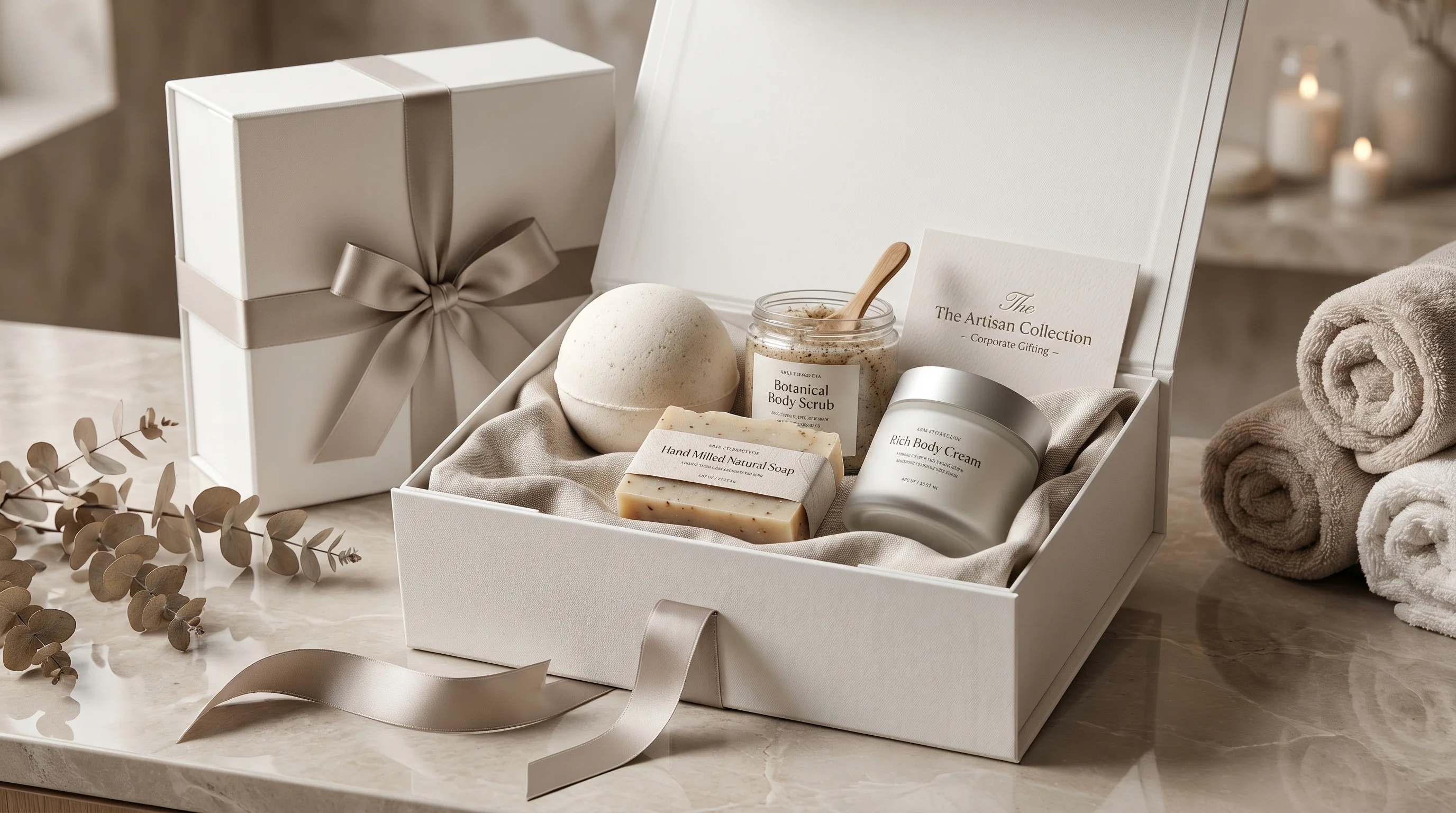 Luxury spa gift set cosmetics - bath bomb body scrub natural soap and cream from custom cosmetic formulation services Cosmetic Lab