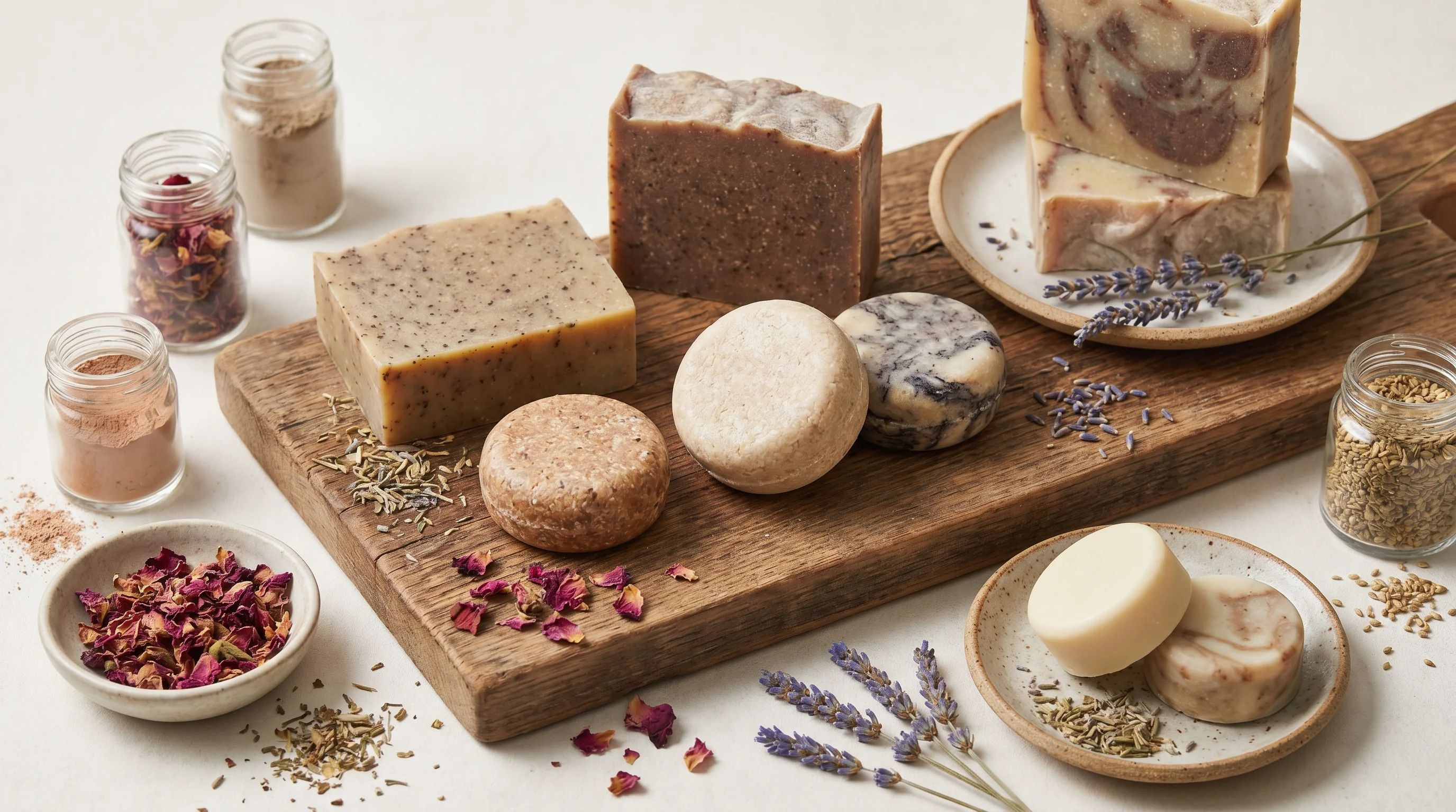 Solid cosmetics private label collection - natural soap bars solid shampoo bars from custom cosmetic formulation services
