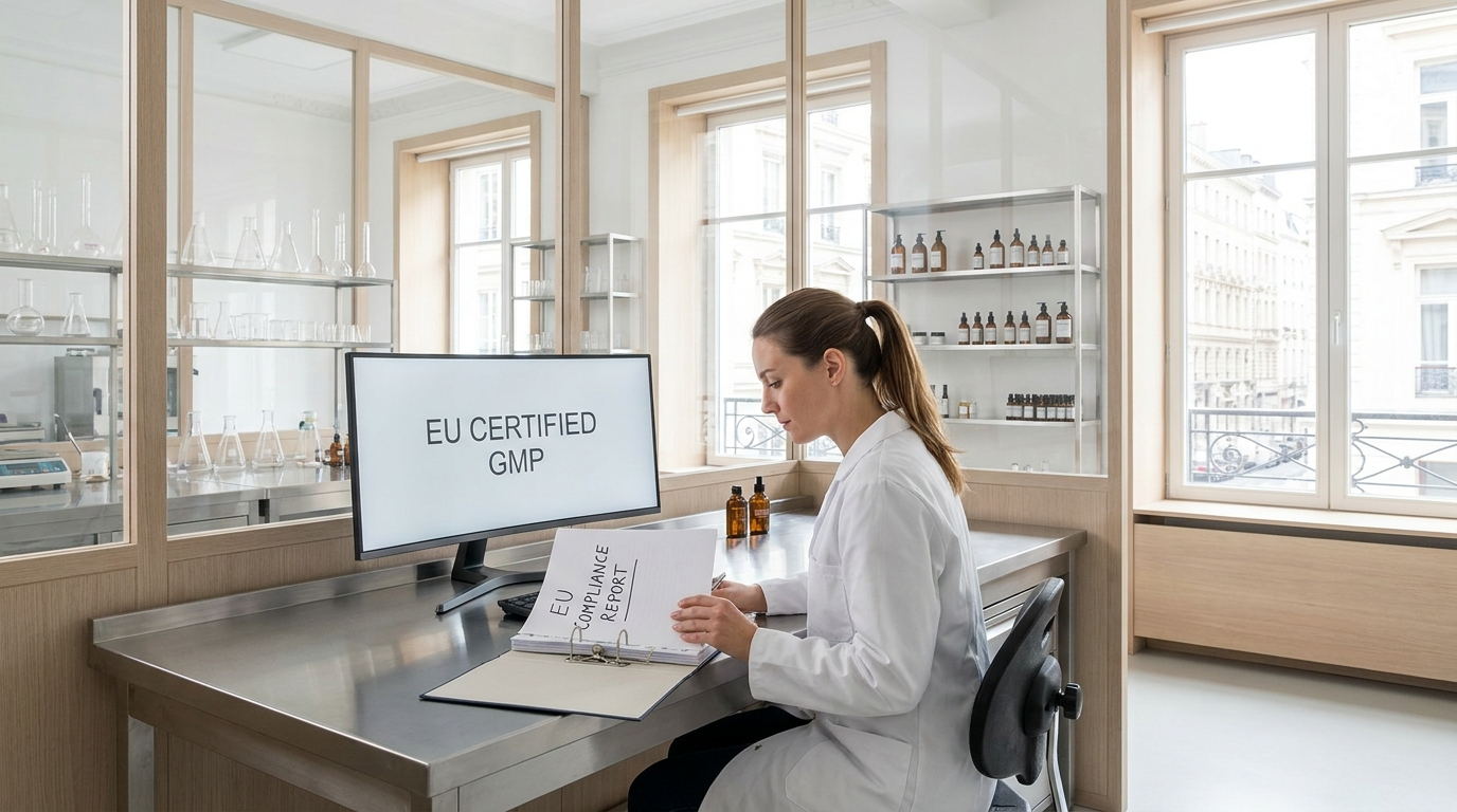 Professional EU cosmetics laboratory — GMP certified manufacturing for EU cosmetics regulations compliance